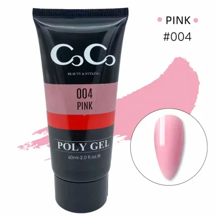 پلی ژل کوکو شماره Pink 04 حجم 60 میل با رنگ صورتی ملایم مناسب کاشت ناخن
