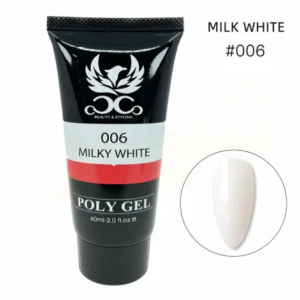 پلی ژل کوکو شماره Milky White 06 حجم 60 میل با رنگ سفید شیری مناسب کاشت ناخن